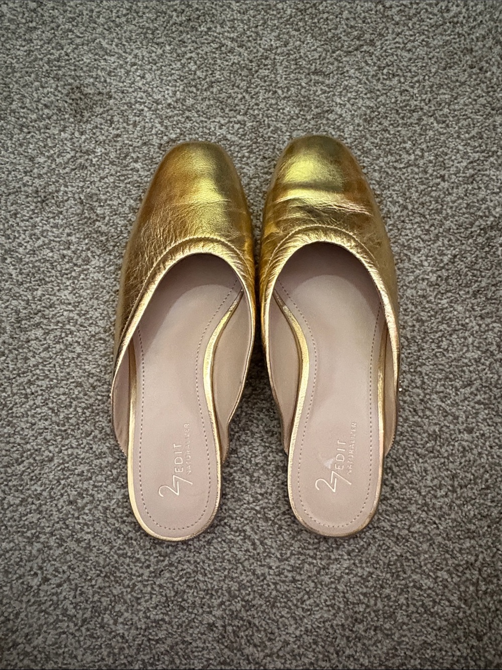 27 EDIT Metallic Gold Leather Slip-On Mules